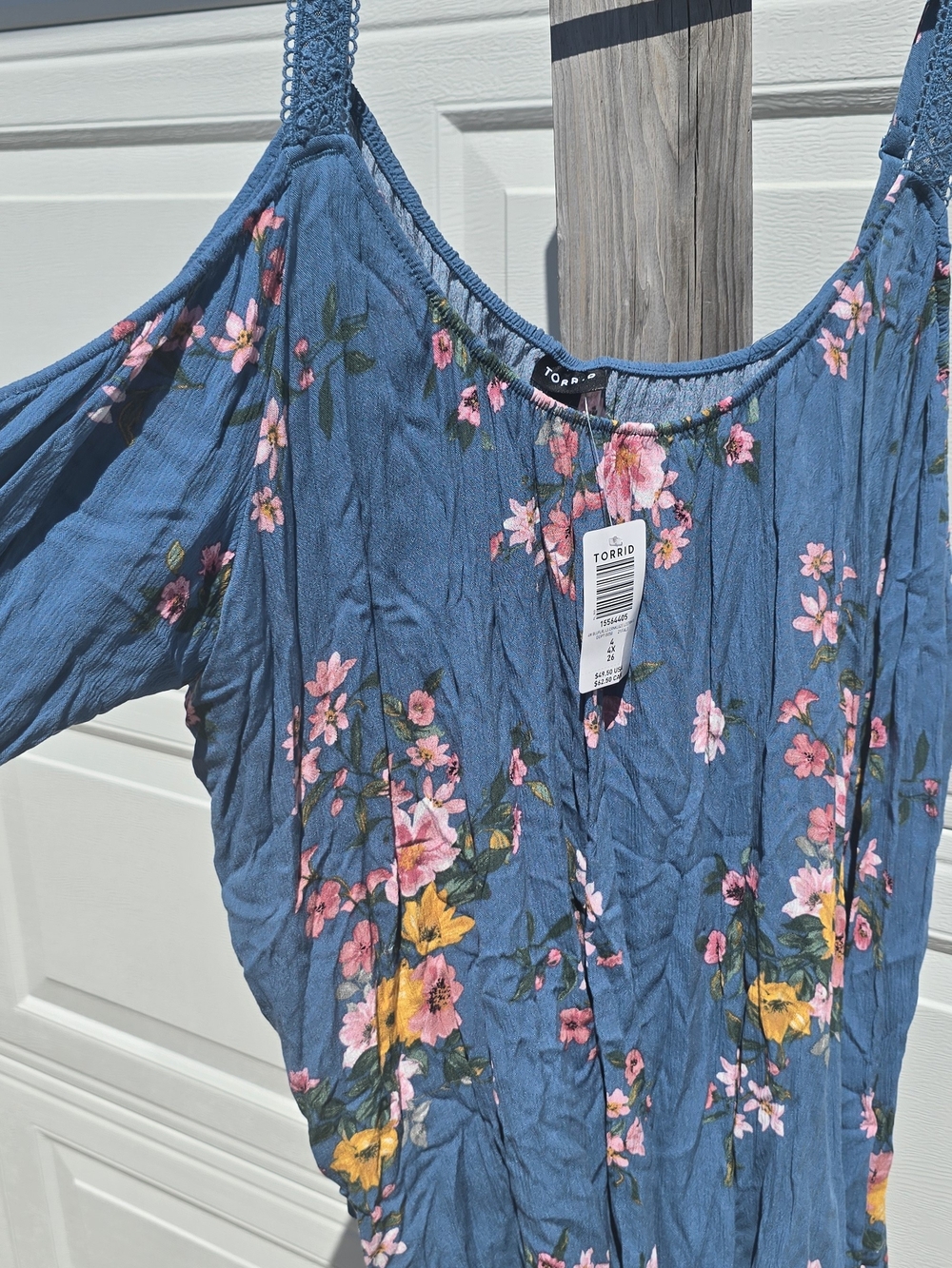 torrid Blue Floral Cold-Shoulder Blouse with Crochet Straps